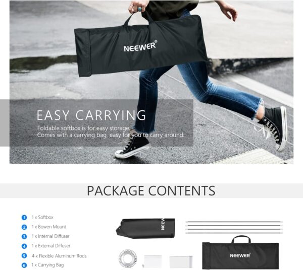 NEEWER 24”x35” (60x90cm) Rectangular Softbox, Studio Monolight Softbox with Bowens Mount, Diffuser & Carrying Bag for Portrait Product Photography, Compatible with S101-400W/300W, SL-70W, CB60/100/150 - Image 7
