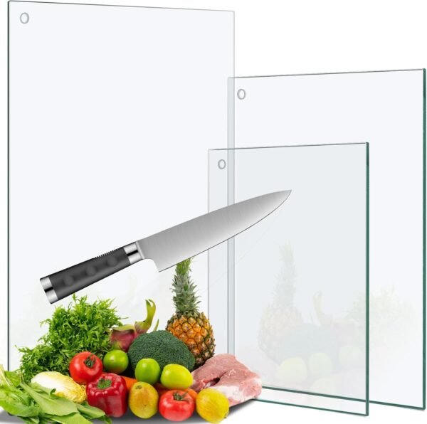 3Pack Tempered Glass Cutting Board for Kitchen Heat-Resistant Clear Cutting Board for Countertop Non-Slip Glass Board with Counter Lip Scratch-Resistant Easy to Clean