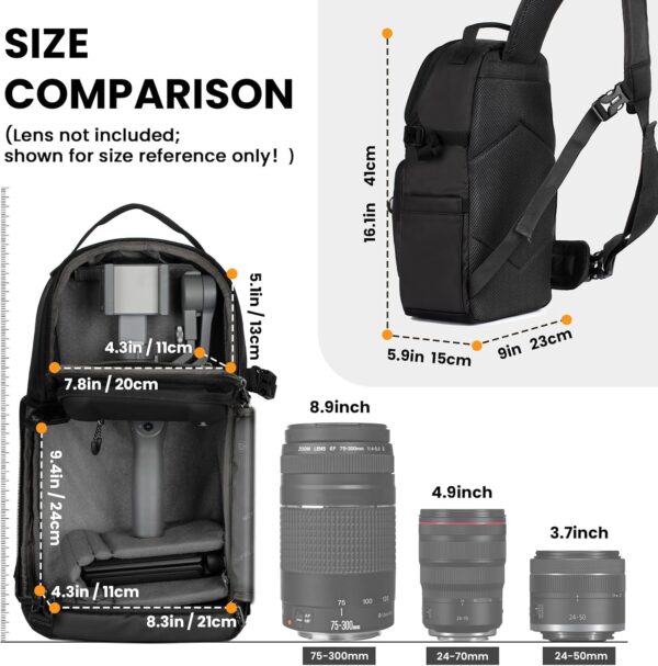 TARION Waterproof Camera Sling Bag Backpack - DSLR Sling Camera Bag for Photographers, Cross body Sling Bag with Raincover Tripod Holder Photography Slingpack Black TR-S - Image 2