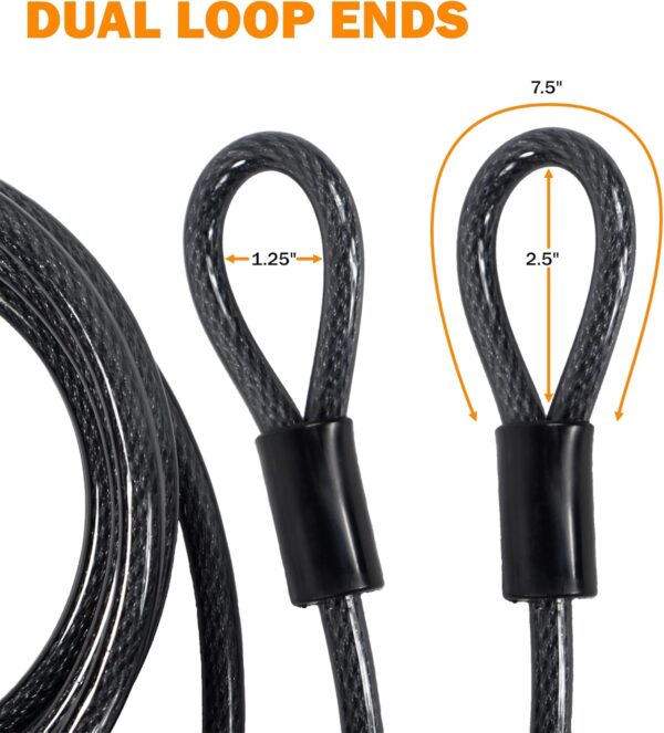 Lumintrail 12mm (1/2 inch) Heavy-Duty Security Cable, Vinyl Coated Braided Steel with Sealed Looped Ends (4', 7', 10', 15' or 30') (4-FT) - Image 6