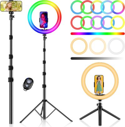 Illuminate Your Moments: The 12" PEYOU Selfie Ring Light with 73" Tripod – 38 Color Modes and 3-in-1 Dimmable Magic for Makeup, TikTok, and YouTube!