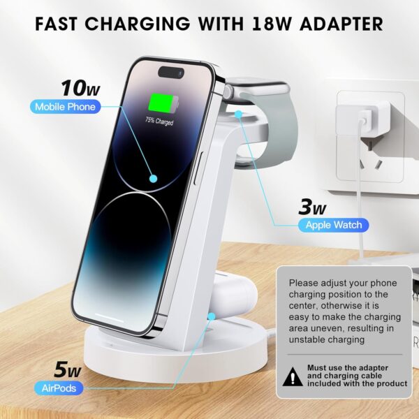 3 in 1 Charging Station for iPhone - Wireless Charger for Apple Products Multiple Devices - Charging Dock Stand for AirPods (for iPhone 16e 16 15 14 13 pro 12 11 X Max) - Image 4