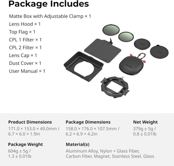 SmallRig Matte Box with Adjustable Clamp from 67mm - 82mm, with Lens Hood, Top Flag, CPL 1 & 2 Filters, for DSLR Mirrorless Cameras - 4411 - Image 9