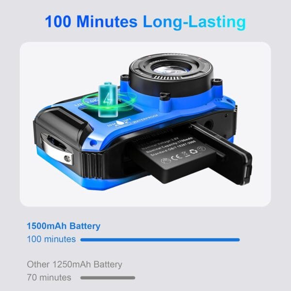 Digital Camera - 4K 56MP 33FT UHD Underwater Camera for Snorkeling with 32GB Card Dual-Screen Compact Waterproof Dustproof Floatable Camera - Autofocus Point and Shoot Digital Camera 1500mAh Battery - Image 8