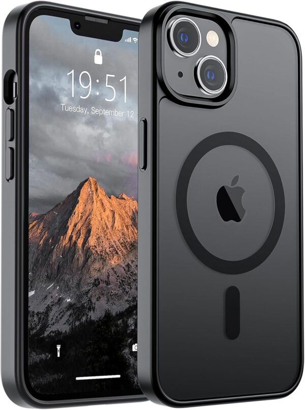SUPFINE Magnetic for iPhone 14 Case & iPhone 13 Case (Compatible with MagSafe)(Military Grade Drop Protection) Slim Translucent Matte Shockproof Phone Cover,Black