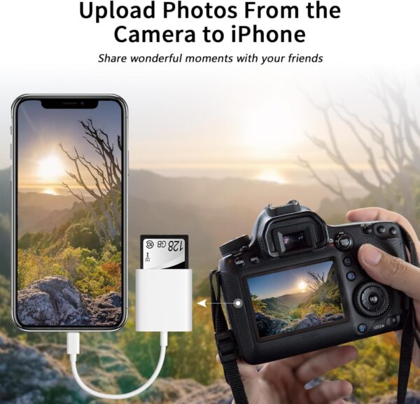 SD Card Reader for iPhone iPad Camera,Dual Card Slot Memory Card Reader Supports SD and TF Card Trail Camera Viewer Sd Card Adapter Portable Micro Sd Card Reader No Application Required Plug and Play - Image 7