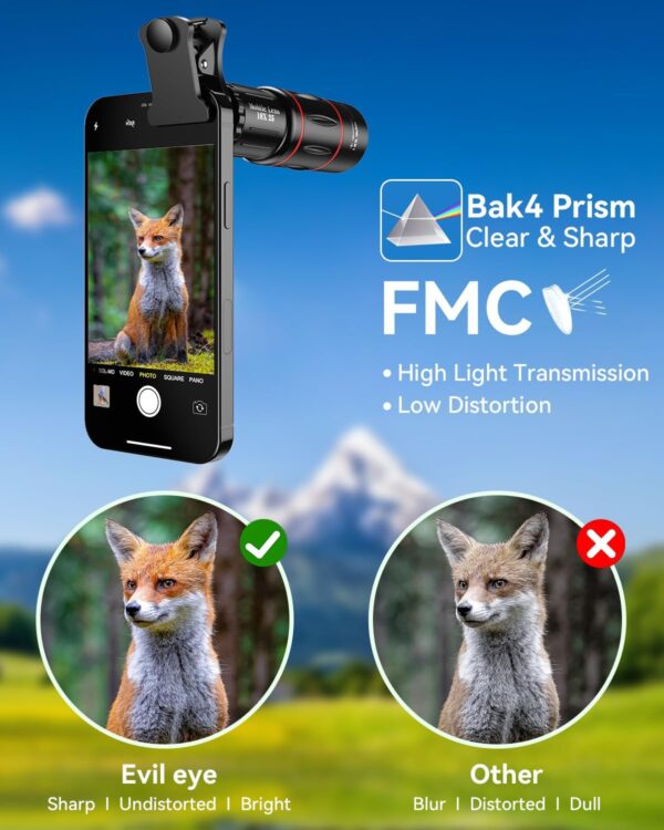 Evil Eye 18X Telephoto Lens, HD Telephoto Mobile Cell Phone Lens with Tripod, BAK4 Prism/FMC Lens, Lens Attachment for Android & iPhone, Samsung and Most Smartphone - Image 5