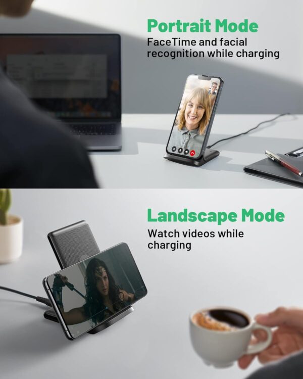INIU Wireless Charger Stand, 15W Fast Wireless Charging Station with Sleep-Friendly Adaptive Light Compatible with iPhone 14 13 12 Pro XR XS 8 Plus Samsung Galaxy S23 S22 S21 S20 Note 20 10 Google LG - Image 7