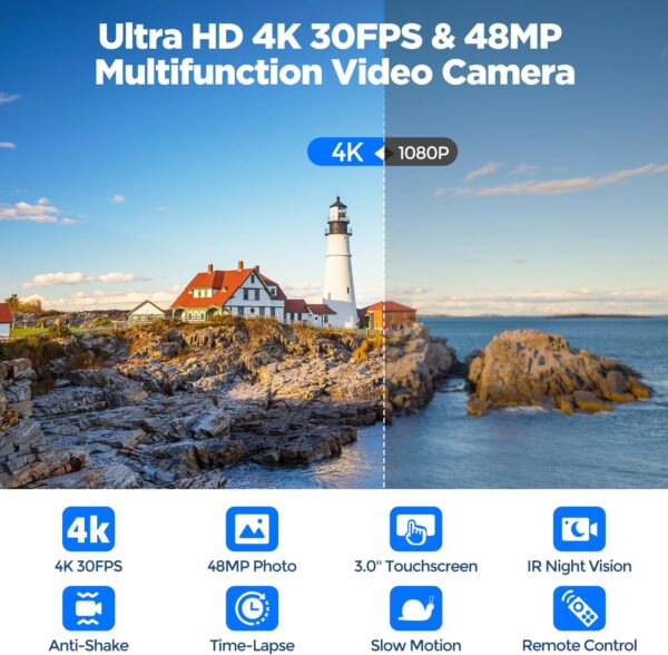 "Ultimate 4K 30fps Video Camcorder: Night Vision, 16X Zoom & 270° Touch Screen – Perfect for YouTube Creators!" - Image 2