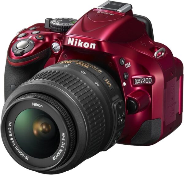 Vivid Adventures Await: Nikon D5200 DSLR with 18-55mm VR Lens in Eye-Catching Red - Image 2