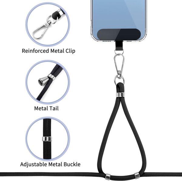 CACOE Cell Phone Lanyard 2 Pcs-1 Pcs Adjustable Neck Strap,1 Pcs Wrist Strap,2 Pcs Pads,Universal Crossbody,Multifuctional Compatible with Most Smartphones(Black) - Image 4