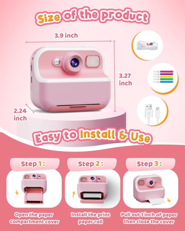 Instant Camera, Front Rear Dual Selfie Kids Camera with 1080P Videos, Holiday Birthday Gifts for Kids Age 3-12, Toddler Portable Travel Print Digital Camera Toy for 4 5 6 7 8 9 Year Boys Girls - Image 8