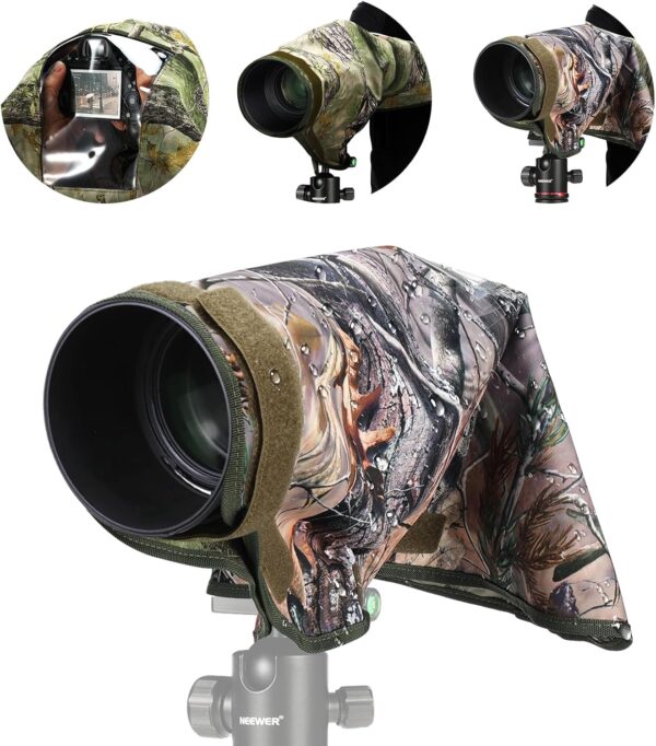NEEWER Camera Rain Cover, M Medium Size Waterproof Raincoat Cover Sleeve for Canon Sony Nikon Fujifilm DSLR Camera & Lenses up to 200mm, Dual Sided Camouflage Green Camo Nylon, PB021