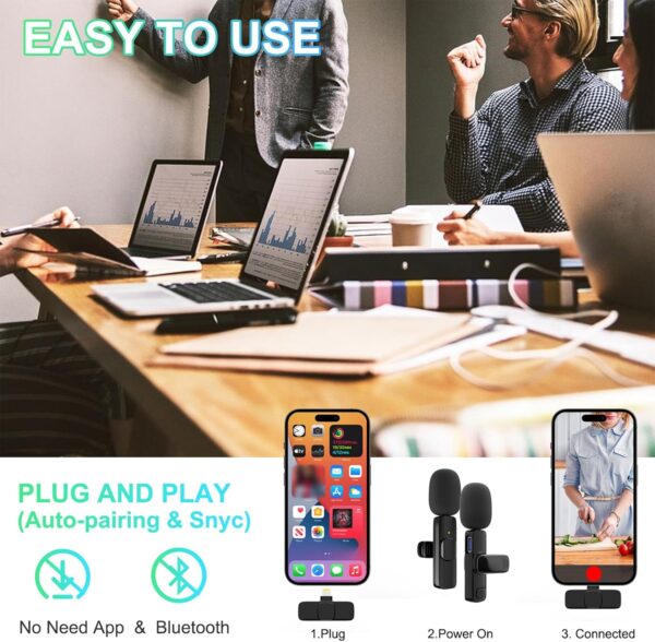 Dual Wireless Lavalier Mics for iPhone: Effortless Plug-and-Play Audio for Vlogs, Interviews, and TikTok Magic! - Image 2