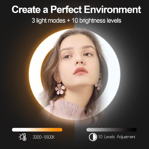 EMART 10" Ring Light with 55" Extendable Tripod Stands and Phone Holder, Dimmable LED Circle Round Light for Selfie Camera Photography/Makeup/YouTube Video/Vlogging/Live Streaming - Image 2