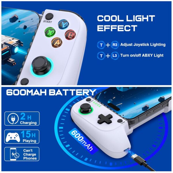 Mobile Game Controller for iPhone/Android, Wireless Phone Controller Support Phone Case, Gaming Controller with Hall Joystick Suitable for Xbox Game Pass, Steam Link, Roblox, Call of Duty & More, White - Image 4