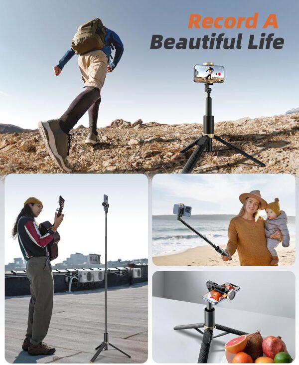 62" Phone Tripod & Selfie Stick, Tripod for iPhone with Remote, All-in-1 Cell Phone Stand, Portable, Lightweight Extendable for Selfies Video Recording Vlog, Compatible with iPhone Android - Image 6