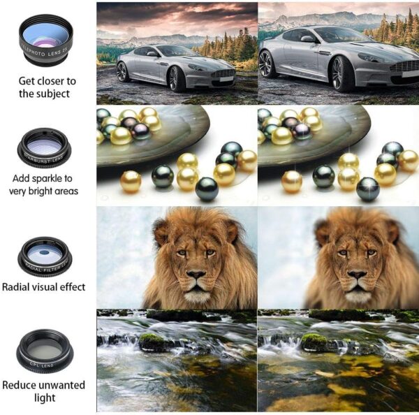 Godefa Phone Camera Lens Kit, 14 in 1 Lenses with Selfie Light for iPhone 14 13 12 11 Xs X Pro Samsung and Other Andriod Smartphone, Universal Clip on Wide Angle+Macro+ Fisheye Camera Lenses - Image 7