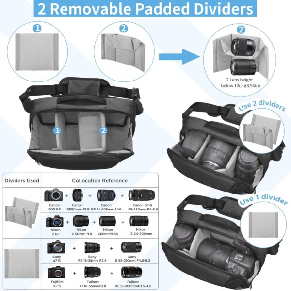 Camera Sling Bag,Waterproof Camera Case with Tripod Holder,Lightweight DSLR/SLR/Mirrorless Camera Bags Crossbody for photographers-Black - Image 2