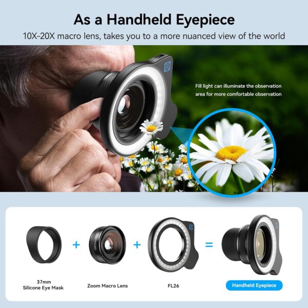 APEXEL 10-20X Macro Lens for iPhone & Android Phones | HD Photography Lens Kit with Universal Clip & 45-Mode Fill Light | Capture Still Life Close-Ups, Insects, Plants, Jewelry, Food & Small Objects - Image 8