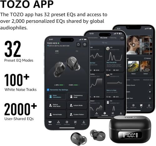 "Immerse Yourself: TOZO's Advanced Noise-Canceling Wireless Earbuds with 59-Hour Playtime and Customizable EQ!" - 이미지 2