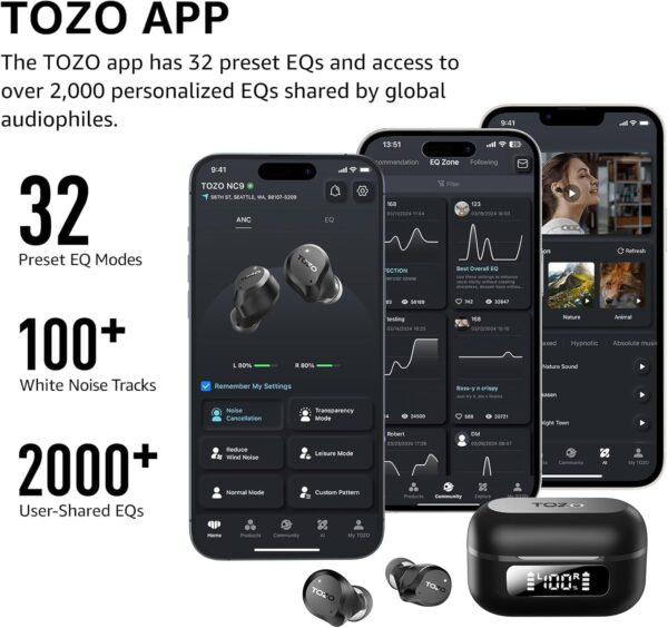 "Immerse Yourself: TOZO's Advanced Noise-Canceling Wireless Earbuds with 59-Hour Playtime and Customizable EQ!" - Image 2