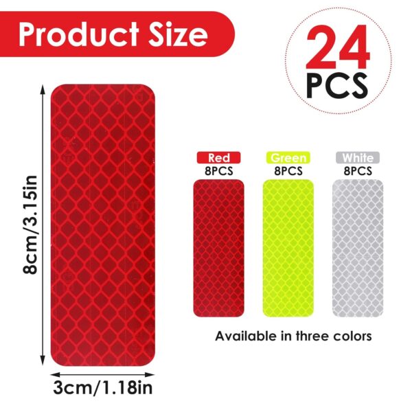 24 Pieces Safety Reflective Stickers, Warning Reflective Stickers Stick-on Car Reflector Sticker Waterproof Reflective Tape Stickers for Vehicle, Bicycles, Motorcycles, 1.18 x 3.25 Inch - Image 2