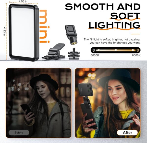 Rechargeable Soft Selfie Light for Phone, Camera, Laptop, 4-14H Battery Portable LED Light for Pictures, Phone Light Clip for Selfie, Vlog, TikTok, Makeup, Video Conference Black - Image 5