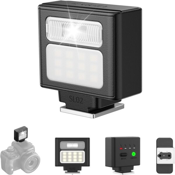 ULANZI SL02 Mini Flash Speedlite with Video Light, GN8 6500K Camera Mini Flashlight Fill Light for Canon Fuji Sony Nikon and Other More SLR Digital Cameras, 4 Power Levels Camera Flash Speedlight