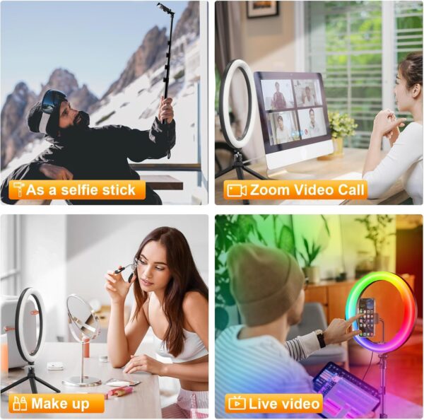 Illuminate Your Moments: The 12" PEYOU Selfie Ring Light with 73" Tripod – 38 Color Modes and 3-in-1 Dimmable Magic for Makeup, TikTok, and YouTube! - Image 2
