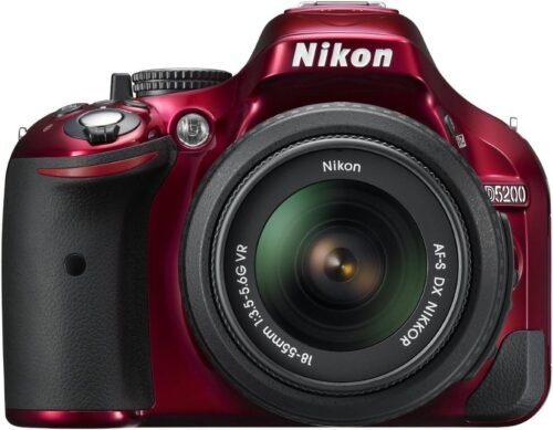 Vivid Adventures Await: Nikon D5200 DSLR with 18-55mm VR Lens in Eye-Catching Red