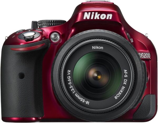 Vivid Adventures Await: Nikon D5200 DSLR with 18-55mm VR Lens in Eye-Catching Red