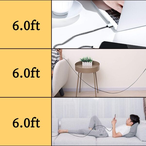 USB Type c Cable, 5 Pack (6FT) Nylon Braided USB C Cables 3A Fast Charging Charger for Samsung Galaxy S9/S8 Note8/9 20 10 S21 S20 S10 Plus C Cord - Image 6