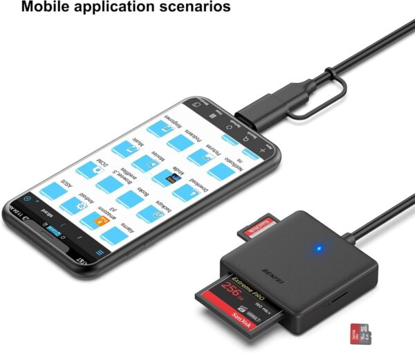 Memory Card Reader, BENFEI 4in1 USB 3.0 and USB-C to SD Micro SD MS CF Card Reader Adapter, 4 Cards Simultaneously Read and Write, Compatible with iPhone 15 Series, MacBook Pro/Air 2023, and More - Image 6