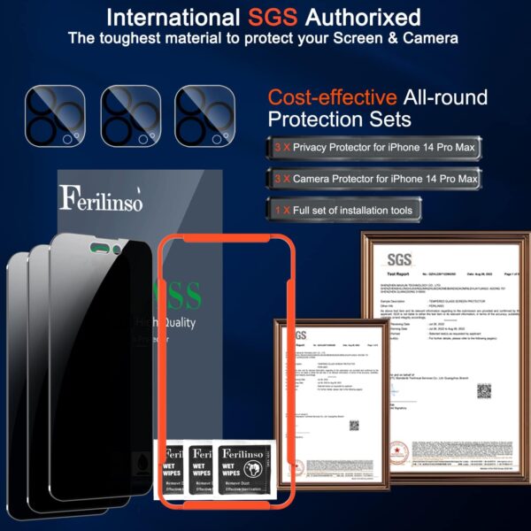 "Ultimate Privacy Shield: Ferilinso 3-Pack Tempered Glass Protectors for iPhone 14 Pro Max" - Image 3