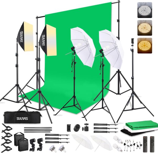 Photography Lighting Softboxes Kit with 8.5x10ft Backdrop Stands,5 Tripod Stands Lighting Soft Box with 3 ColorBackground Screen,Continuous Lighting, Photo Studio Equipment for Video Shoot