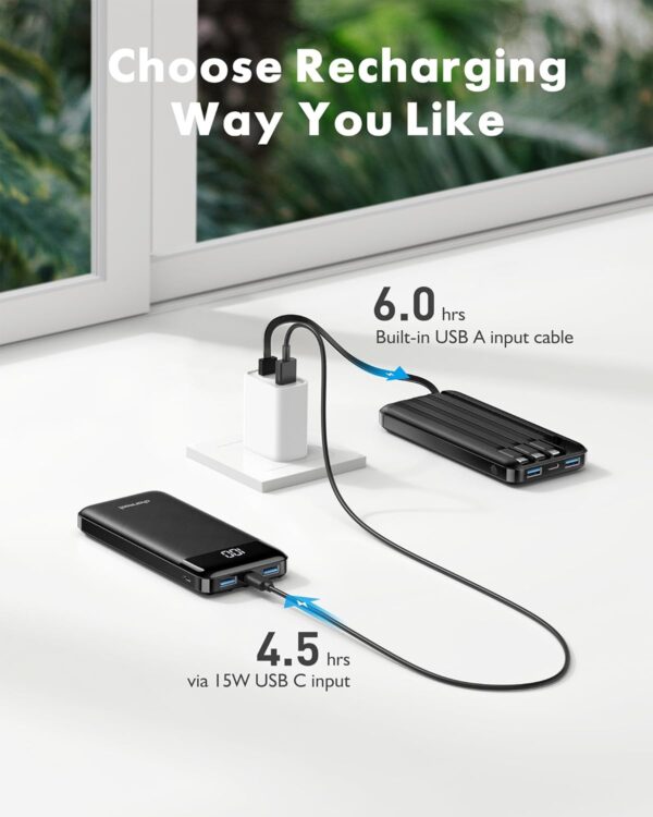Portable Charger with Built in Cables, Portable Charger with Cords Wires Slim 10000mAh Travel Essentials Battery Pack 6 Outputs 3A High Speed Power Bank for iPhone Samsung Pixel LG Moto iPad - Image 4