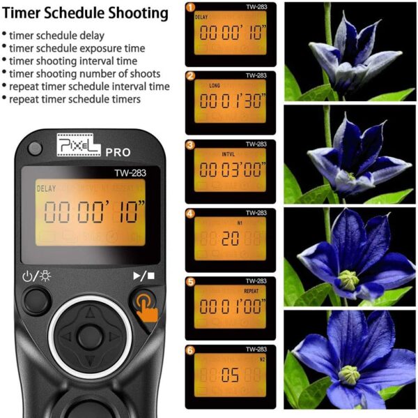 Pixel TW-283 E3 Wireless Shutter Release Cable Wired Remote Control Compatible Compatible for Canon XT XTi XS XSi T1i T2i T3 T3i T4i T5 T5i T6i SL1 EOS1300D 300D 60D 60Da 70D 80D - Image 6
