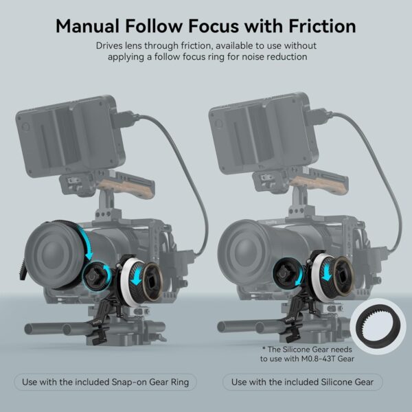 SMALLRIG Mini Follow Focus with 15 mm Rod & Rod Clamp & Gear Ring Belt and M0.8-43T Gear - 4956 - Image 6