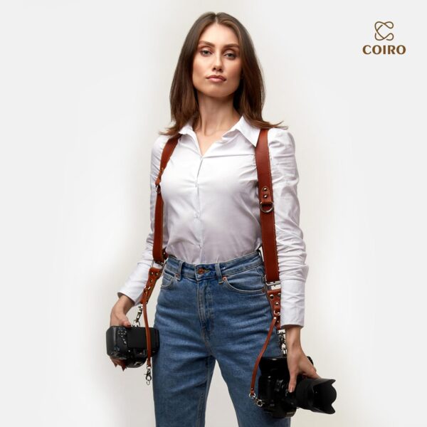 Camera Harness for 2 Cameras – Dual Shoulder Leather Camera Strap – Double Camera Harness for DSLR/SLR, Camera Straps for Photographers of All Levels, Standard Straps/Color Tan - Image 6