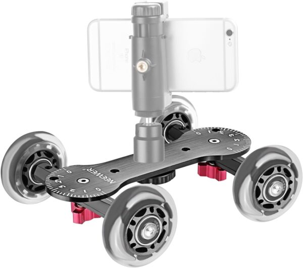 Neewer Scaled Camera Table Dolly Slider with 22 pounds/10 kilograms Load Capacity Skater Design Aluminum Rods Rotatable Rubber Wheels 1/4-inch 3/8-inch Screw Threads for DSLRs Video Camcorders (Black) - Image 3