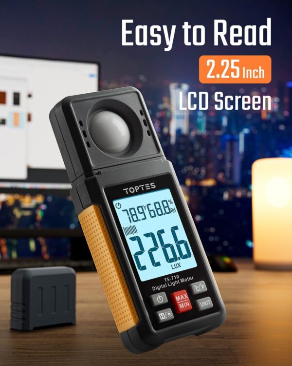 TS-710 Light Meter, Lux/Foot Candles Meter with 180º Rotating Sensor, 0.1~200,000 Lux Range, Large Backlit Display, Light Meter for Plants, Car Headlights, Home & Office LEDs (Includes Battery) - Image 3