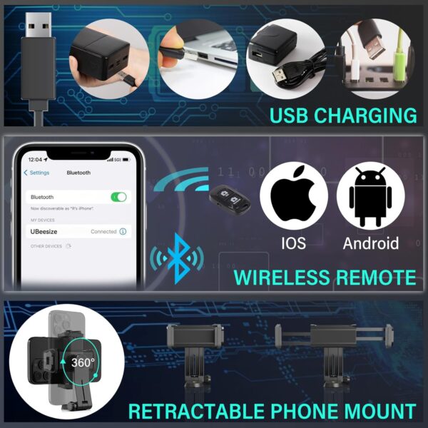 UBeesize 14'' Foldable Ring Light with 62'' Tripod Stand and Phone Holder, LED Selfie RingLight for iPhone with Remote, Circle Light for Tiktok/YouTube/Photography/Makeup/Live Stream - Image 5