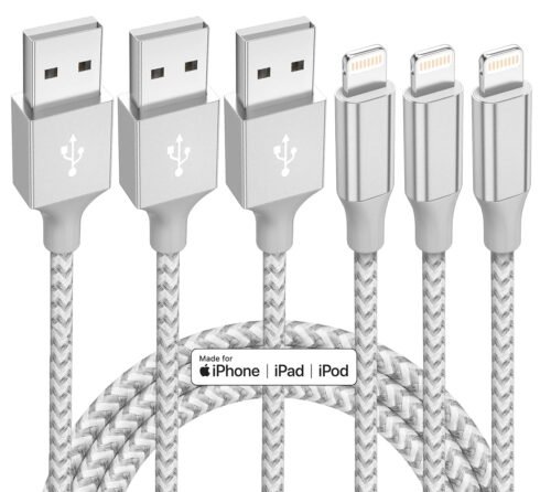 "Power Up: Premium 10ft Nylon Braided iPhone Charger Trio – Fast Charging & Apple MFi Certified!"
