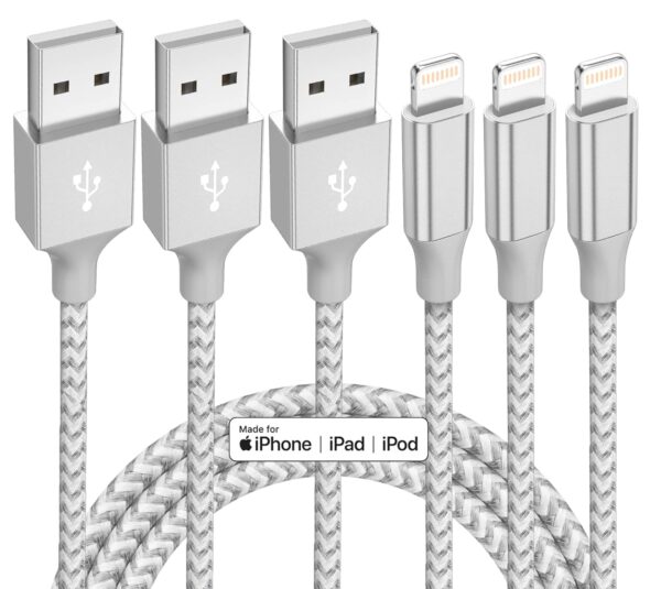 "Power Up: Premium 10ft Nylon Braided iPhone Charger Trio – Fast Charging & Apple MFi Certified!"
