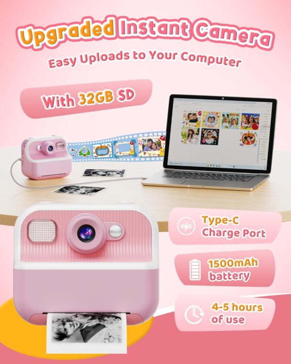 Instant Camera, Front Rear Dual Selfie Kids Camera with 1080P Videos, Holiday Birthday Gifts for Kids Age 3-12, Toddler Portable Travel Print Digital Camera Toy for 4 5 6 7 8 9 Year Boys Girls - Image 7