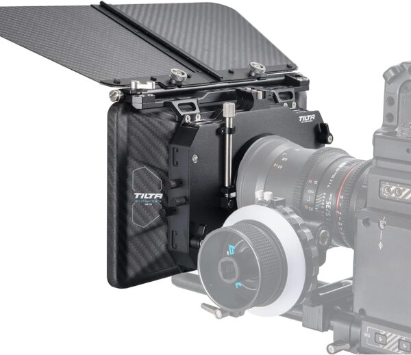 Tilta Matte Box for Studio Cinema Cameras, 3 Pcs 4x5.65 Filter Frame with 5 Lens Adapter Rings (134/114/110/95/80mm) Carbon Fiber Top Flag 5 Pcs Front Matte 15mm Rod Adapter MB-T12