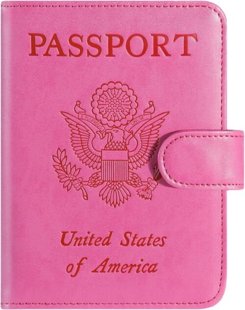 Chic RFID-Blocking Leather Passport Wallet: Stylish Travel Companion for All! (Pink)