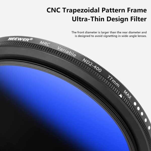 NEEWER 77mm Variable ND Filter ND2-ND400 (1-9 Stops), Neutral Density Filter, Multiple Coatings, Water and Scratch Resistant - Image 4