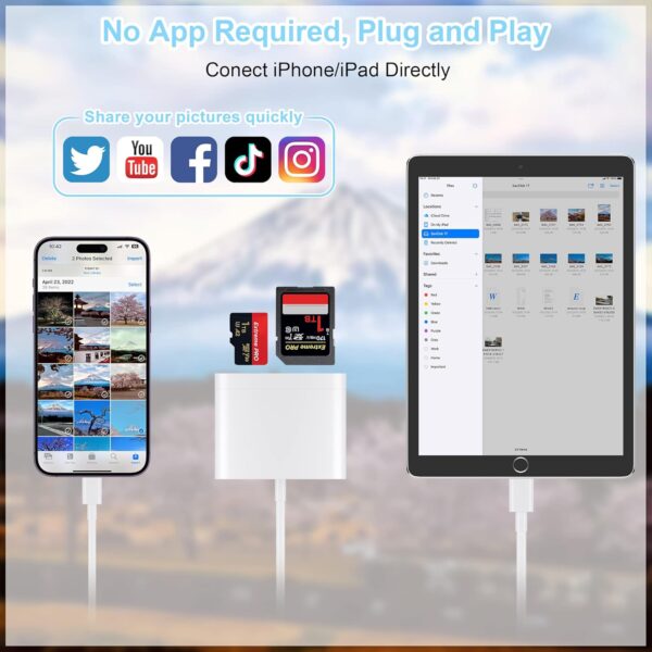SD Card Reader for iPhone, Memory Card Reader with USB Camera Adapter Plug and Play Trail Game Camera Viewer Supports SD and TF Card MicroSD Card Adapter for iPad No App Required - Image 3